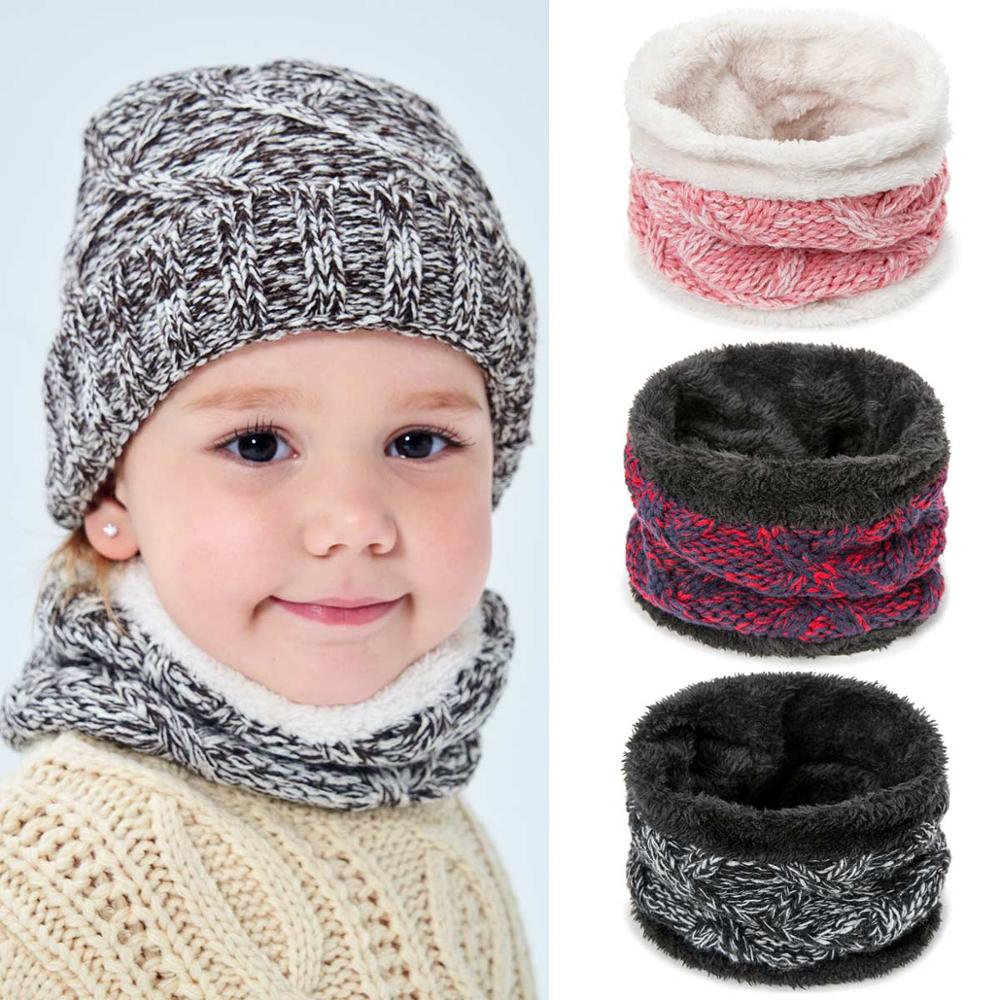 Børn vinter hat tørklæde sæt børn beanies strikket cashmere fortykkelse pige dreng varm pom pom hat sweater krave tørklæde