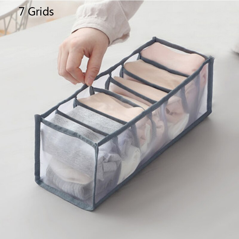 Dormitory Closet Organizer For Socks Home Separated Underwear Storage Box 6/7/11 Grids Bra Organizer Foldable Drawer Organizer: Gray-7 Grids