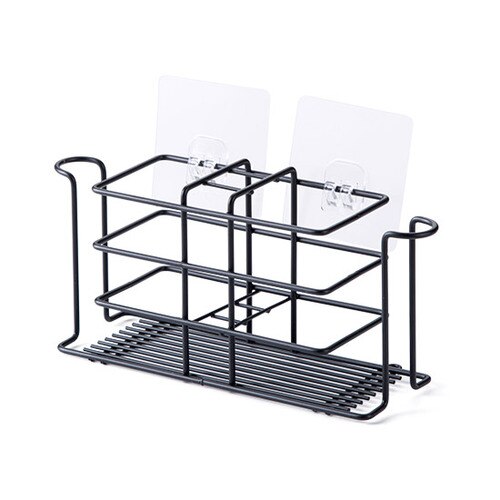 Iron toothbrush rack bathroom punch-free mouthwash cup storage rack wall-mounted toothbrush rack toothbrush holder: black