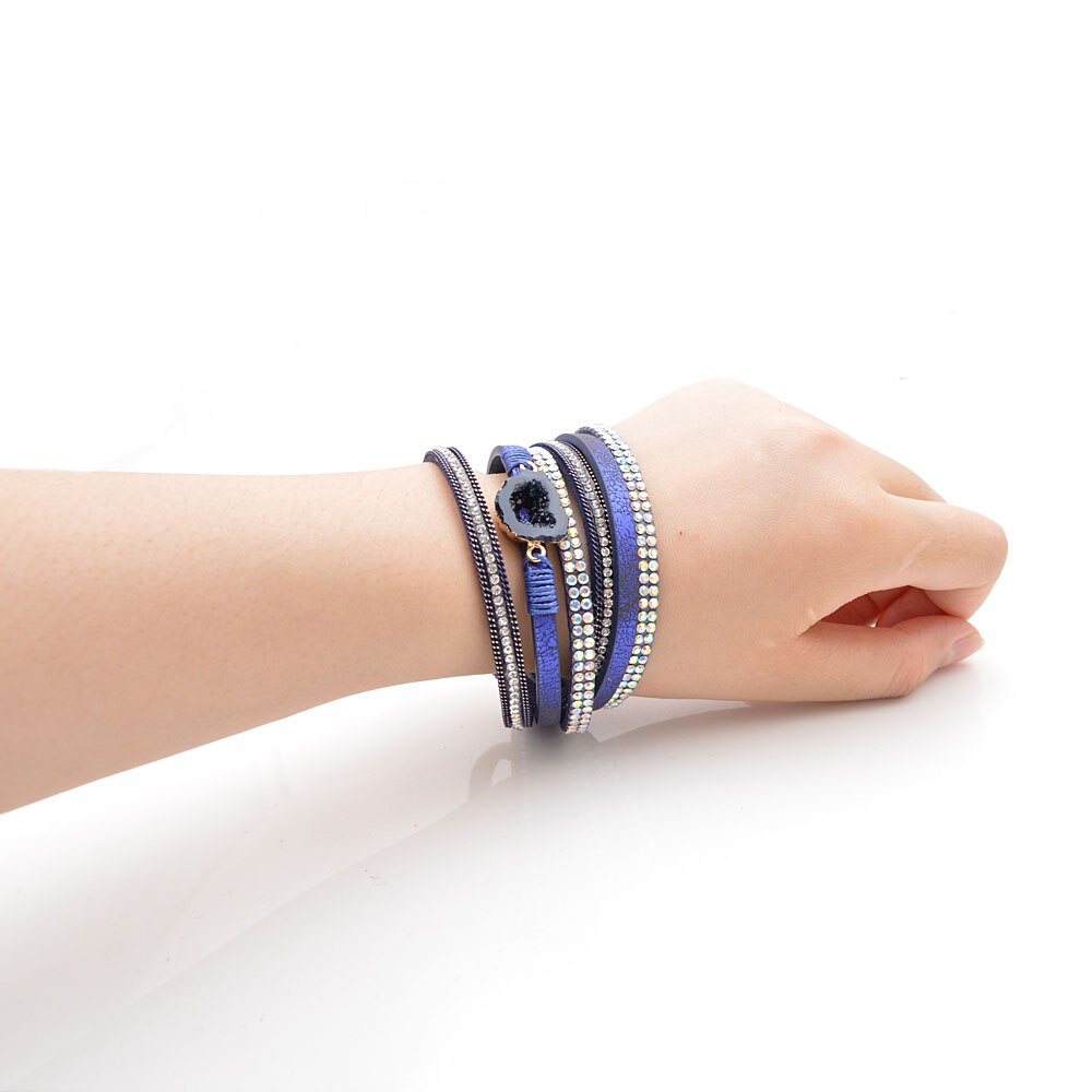 Cindy xiang 3 cores moda natural pedra pulseiras de couro para mulheres e homens unissex manguito pulseiras longo torcido braceletes verão