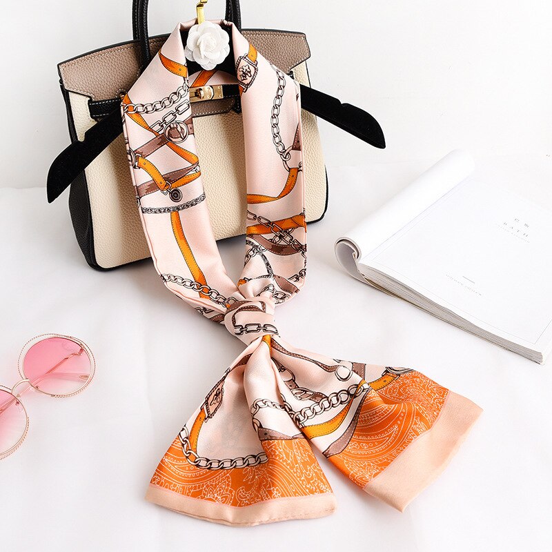 and silk scarf women's and foreign style decoration thin and narrow long scarf Ribbon Hair Band binding belt