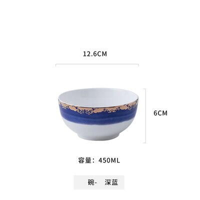 Assiette en céramique dorée vaisselle décoration de la maison assiette en porcelaine plat gâteau pâtisserie assiette à gâteau de fruits bol à soupe de riz tasse à thé: Dark blue bowl