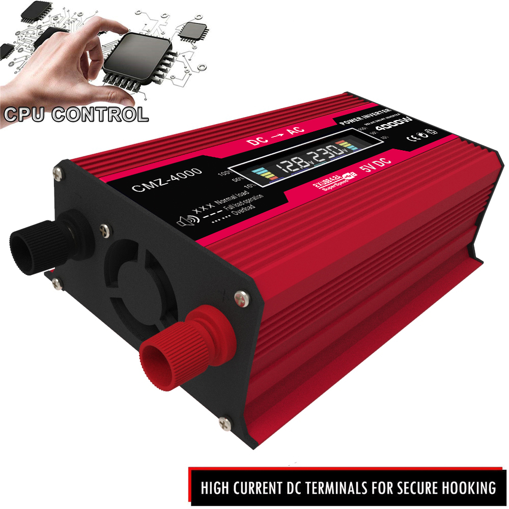 LCD Display Car Power Inverter 4000W Converter 12V to 220V/110V Smart Color Display Dual USB 4.2A Fast Charge