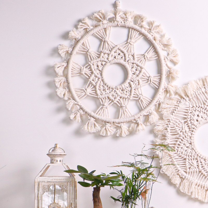 18 tuuman iso boho -pyöreä makramee -seinäriippuva sisustus mandala -kuvakudos kudottu seinätaide macrame -häät kotiin olohuoneen sisustus