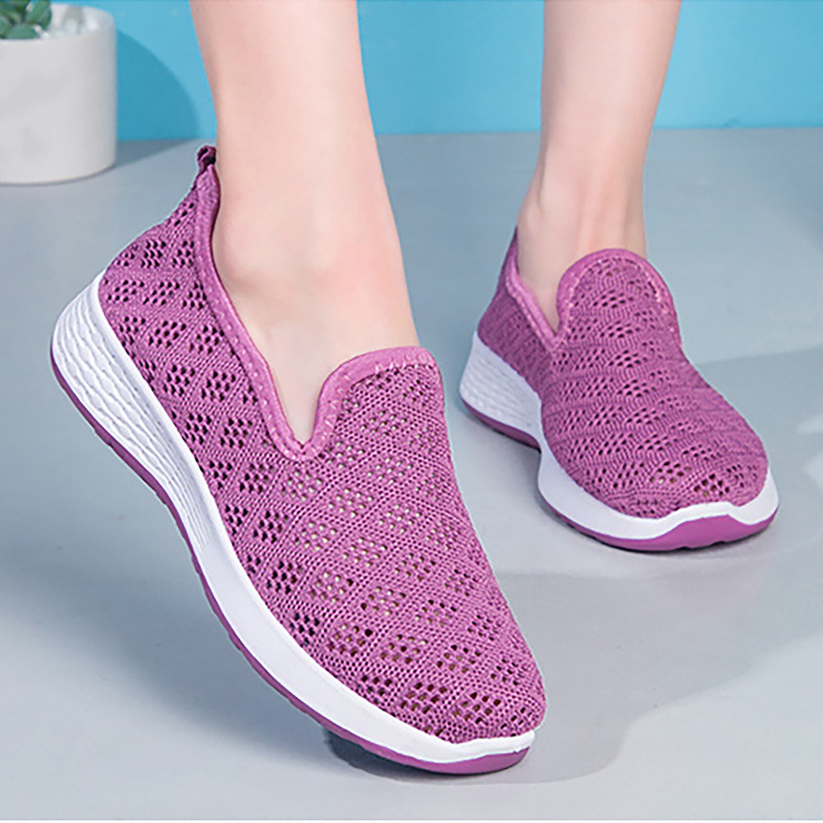 40# Breathable Wedges Sneaker For Woman Slip-on Walking Casual Sneakers Loafers Shoes Woman Non-slip Breathable Running Shoes