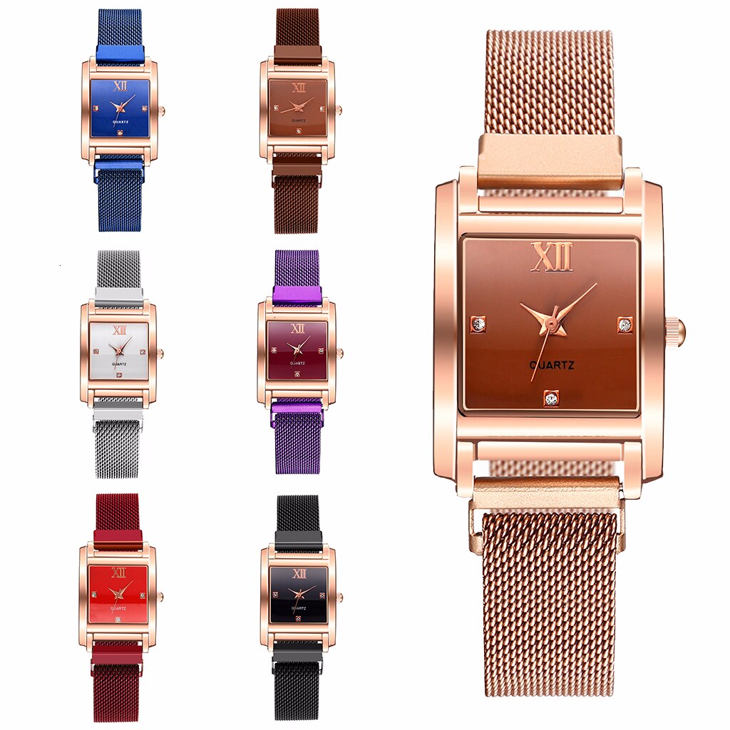 Vrouwen Vierkante Case Vorm Roma Dimond Dial Horloge Luxe Dames Magneet Gesp Band Quartz Horloges Voor Klok