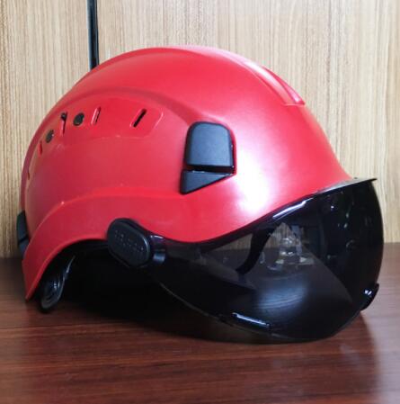 Safety Helmet With Dark Goggles Outdoor Climbing Riding Protective Helmets Working Rescue Hard Hat ABS Work Cap: red dark lens