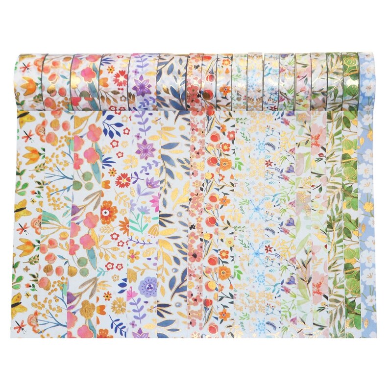 18 Rolls Bloemen Washi Tape Set Gold Washi Tapes Sticks Om Andere Plaats Folie Masking Tape Decoratief Voor Scrapbook