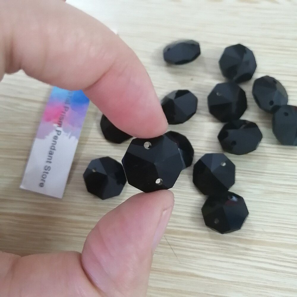 Camal 20 st svart 14mm kristall åttkantiga lösa pärlor två hål prismor ljuskrona lampa delar tillbehör bröllop mittpunkt