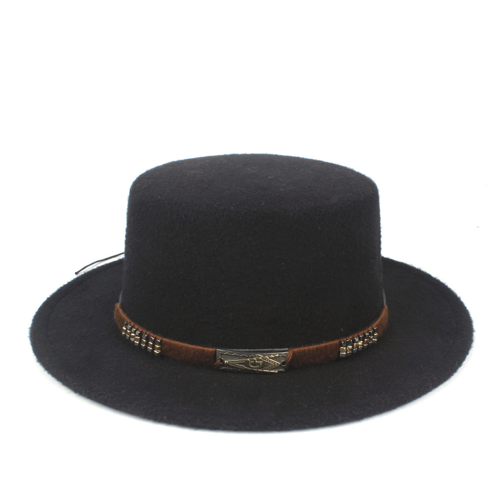 Unisex Men Women Flat Top Hat With Belt Retro Fedora Hat Wide Brim Hat Jazz Hat Size 56-58CM