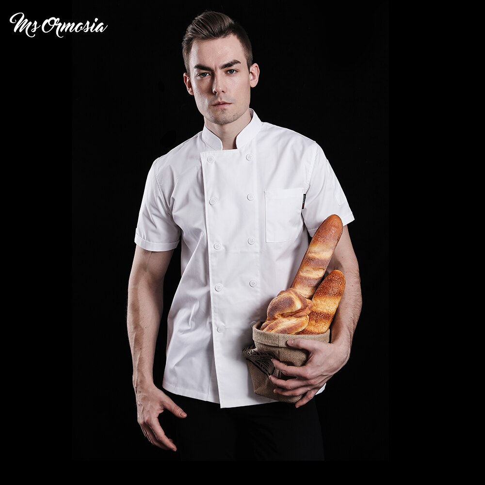 Åndbar ensfarvet kortærmet kokkeuniform unisex kokkejakke cafe kokkeuniform restaurant tjeneruniform