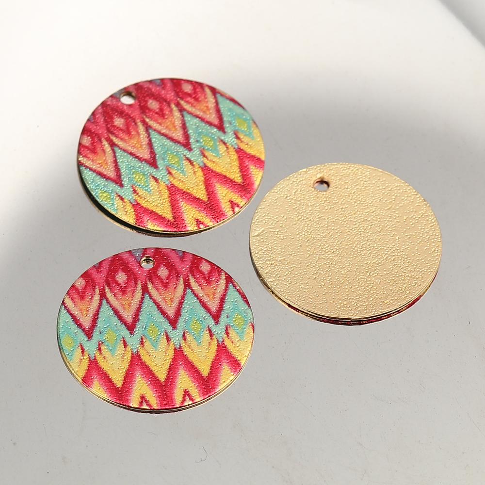 DoreenBeads Women Zinc Based Alloy Enamel Painting Charms Round Gold Color Multicolor Geometric 20mm( 6/8&quot;) Dia, 10 PCs