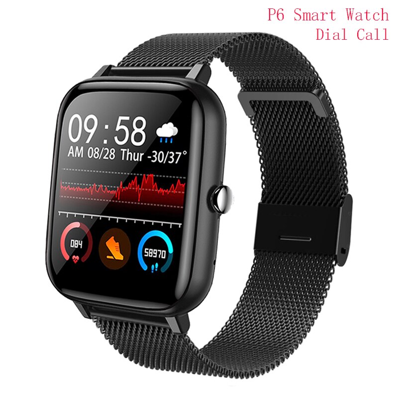 Smart Uhr P6 Frauen Blutdruck Monitor Fitness Tracker Sport Bluetooth Smartwatch D20 Pro Uhr für xiaomi apple PK i5: P6 Black steel