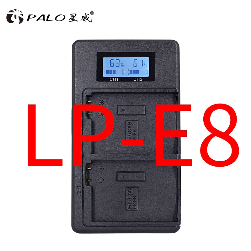 Palo carregador digital LP-E6 LP-E8 LP-E17 NP-FW50 EN-EL15 el15 display lcd vem com usb câmera bateria dupla slot carregador: LP-E8