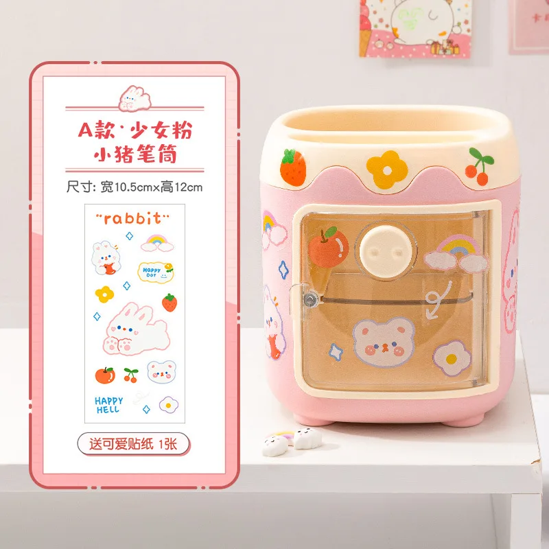 Multi-grid Pig Pen Holder Desk Organizer Cute Multi-functional Office Desk Stationery Pen Holder Pencil Stand Organiser: plum