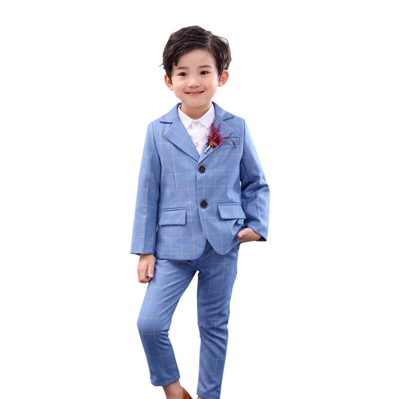 Ensemble costume Plaid 3 pièces pour garçons | Costume pour enfants, costume pour la fête de mariage, costume d'hôte de spectacle, Blazer, pantalon, ensemble de vêtements: 5T