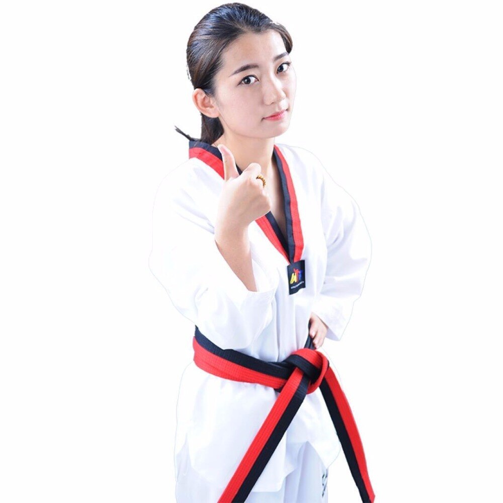 Taekwondo Uniform Traditionele Witte Suite Voor Kinderen Volwassen Student Tae Kwon Dobok Wtf Goedkeuren Zwart V-hals Uniformen