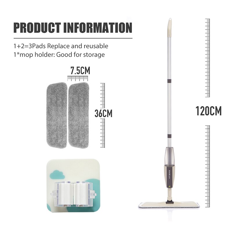 Professionele Spray Mop 360 Graden Rotatie Wet &amp; Dry Mop Met Herbruikbare Microfiber Voor Thuis Keuken Vele Soorten Floor schoonmaken: 3 mop cloth 1 hook