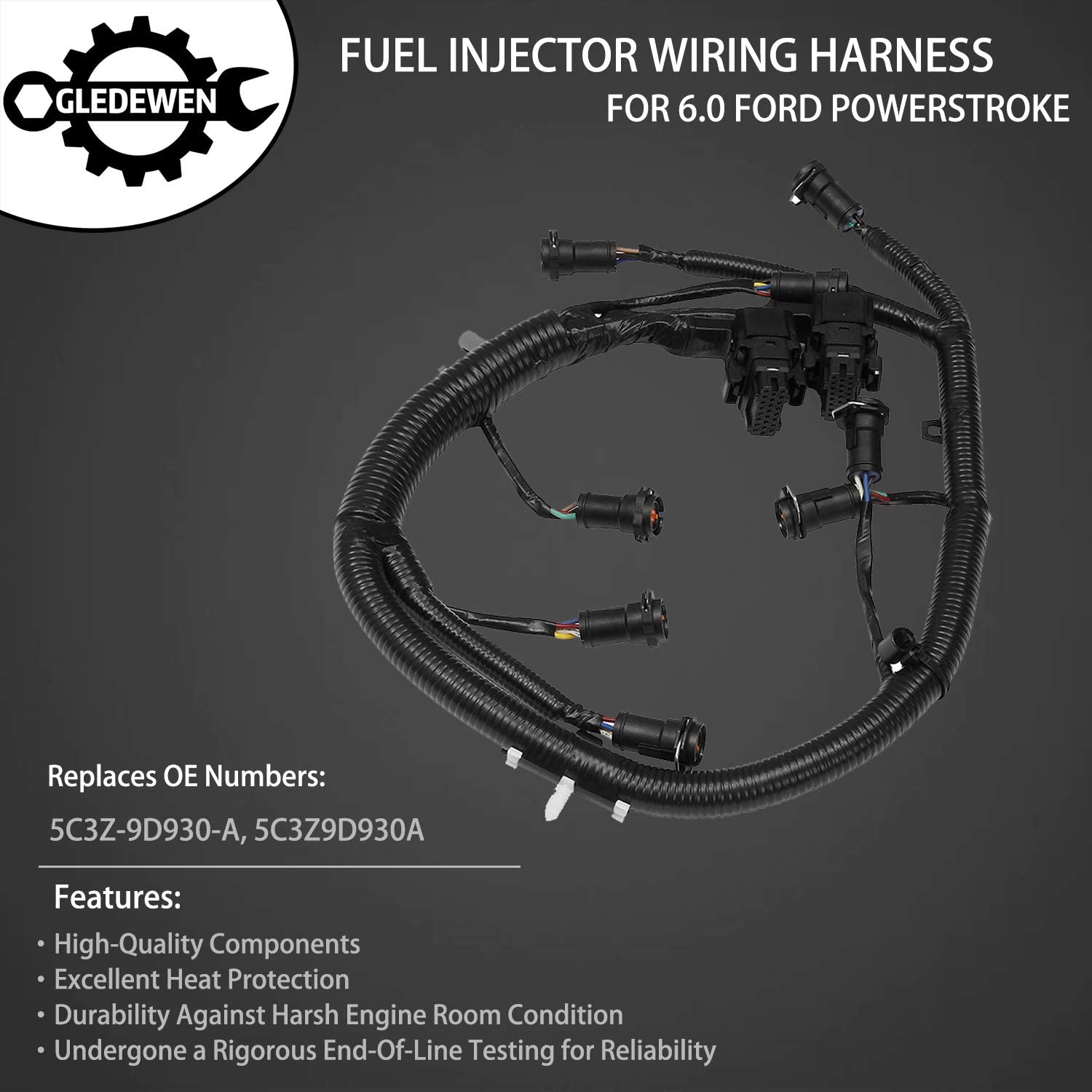 Engine Fuel Injector Complete Wire with Pigtail Wiring Harness Fits Ford Powerstroke 6.0L Diesel Replace 5C3Z9D930A 5C3Z-9D930-A