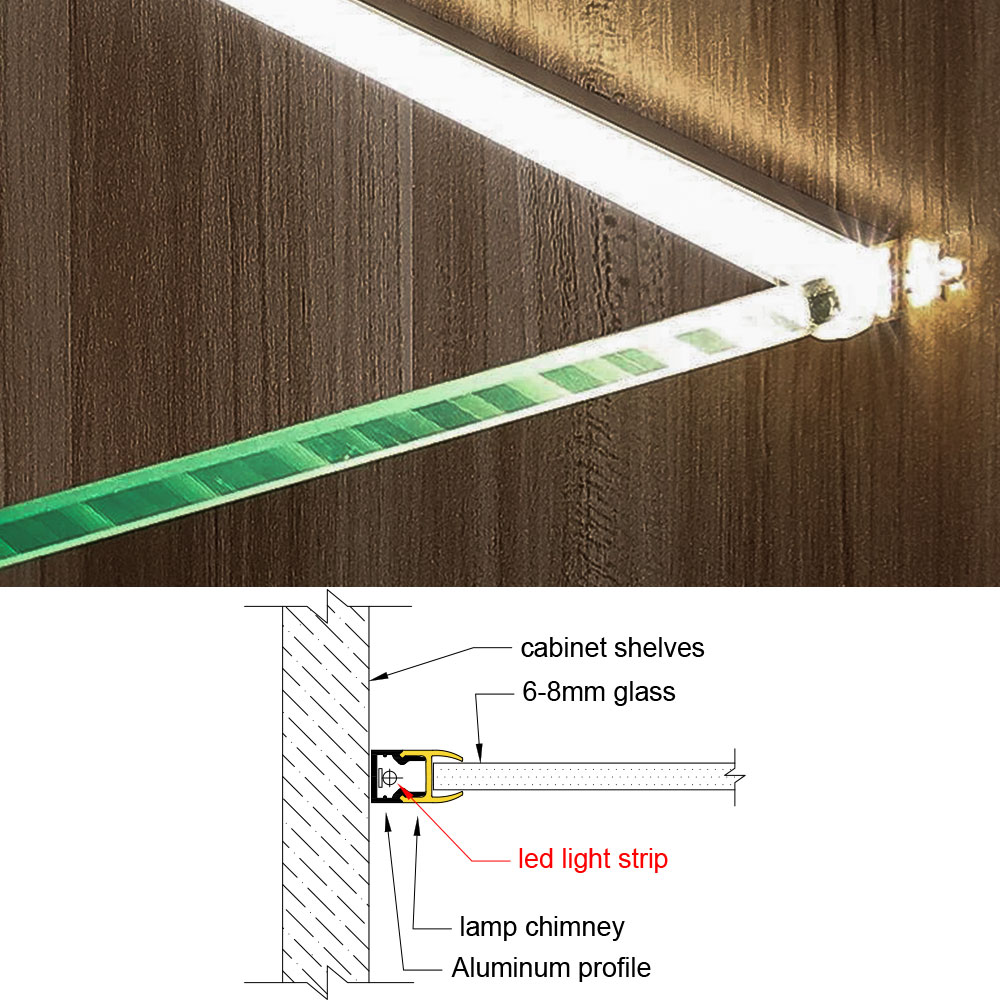 10*20mm 2pcs 0.5m Aluminium Profile LED Strip Light for Glass Cabinet Shelf Aluminum Channel Holder with Transparent Cover