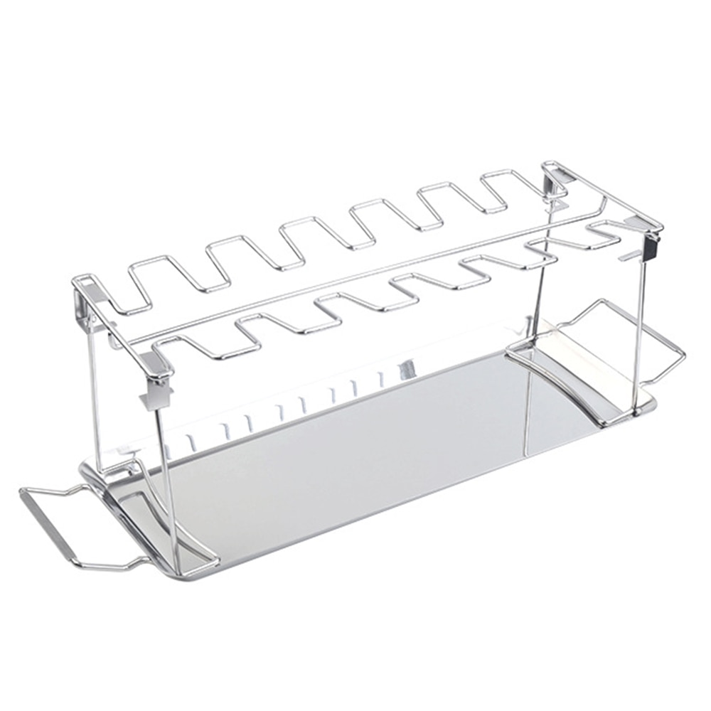 BBQ Grill Stainless Steel Chicken Wing Leg Rack for Grill Smoker Oven 12 Slots Roaster Stand with Drip Tray for BBQ Picnic