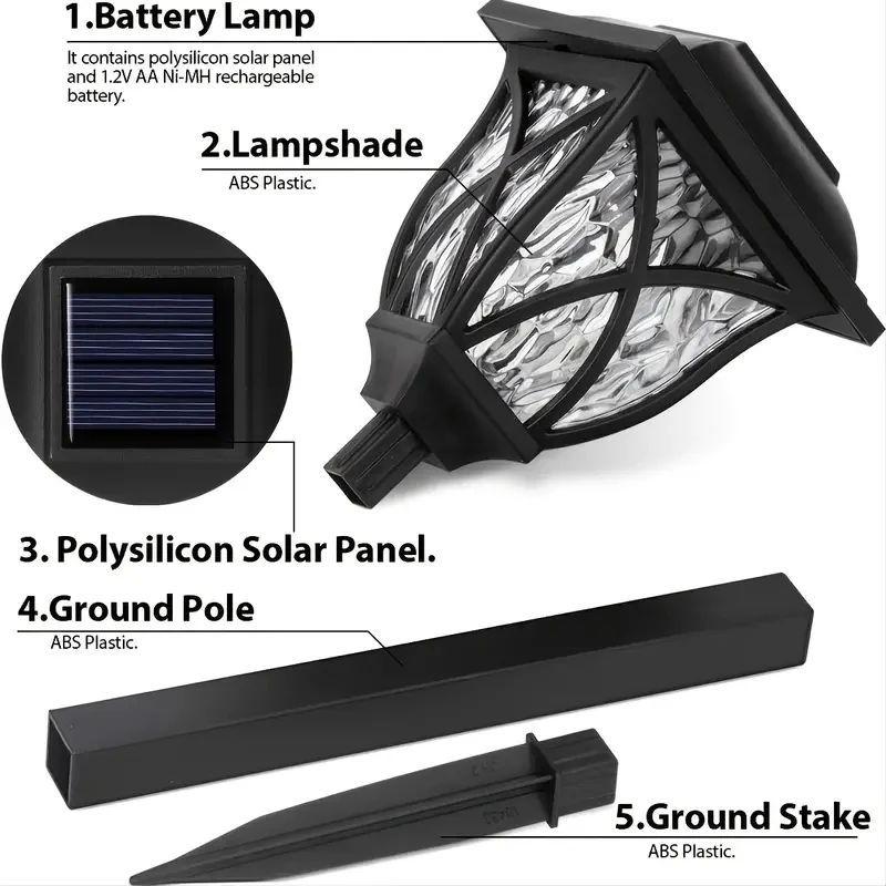 1–10 Stück Solar--Hofbeleuchtung, helle Rasenbeleuchtung, wasserdichte LED-Solar--Wegebeleuchtung für Höhle Außenbereich, Landschaftswegbeleuchtung