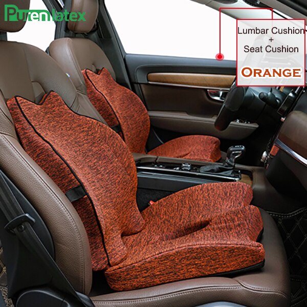 Purenlatex Auto Kussen Auto Zitkussen Memory Foam Orthopedisch Kussen Voor Office Pad Stuitbeen Kussen Ischias Rugpijn Relief: Orange 2 Piece Set
