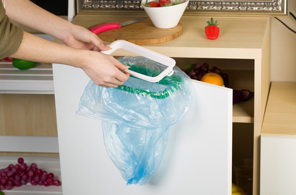 Hanging Trash Rack Garbage Bag Holder for Kitchen Cupboard Kitchen Cabinet Door Basket Style Home Storage