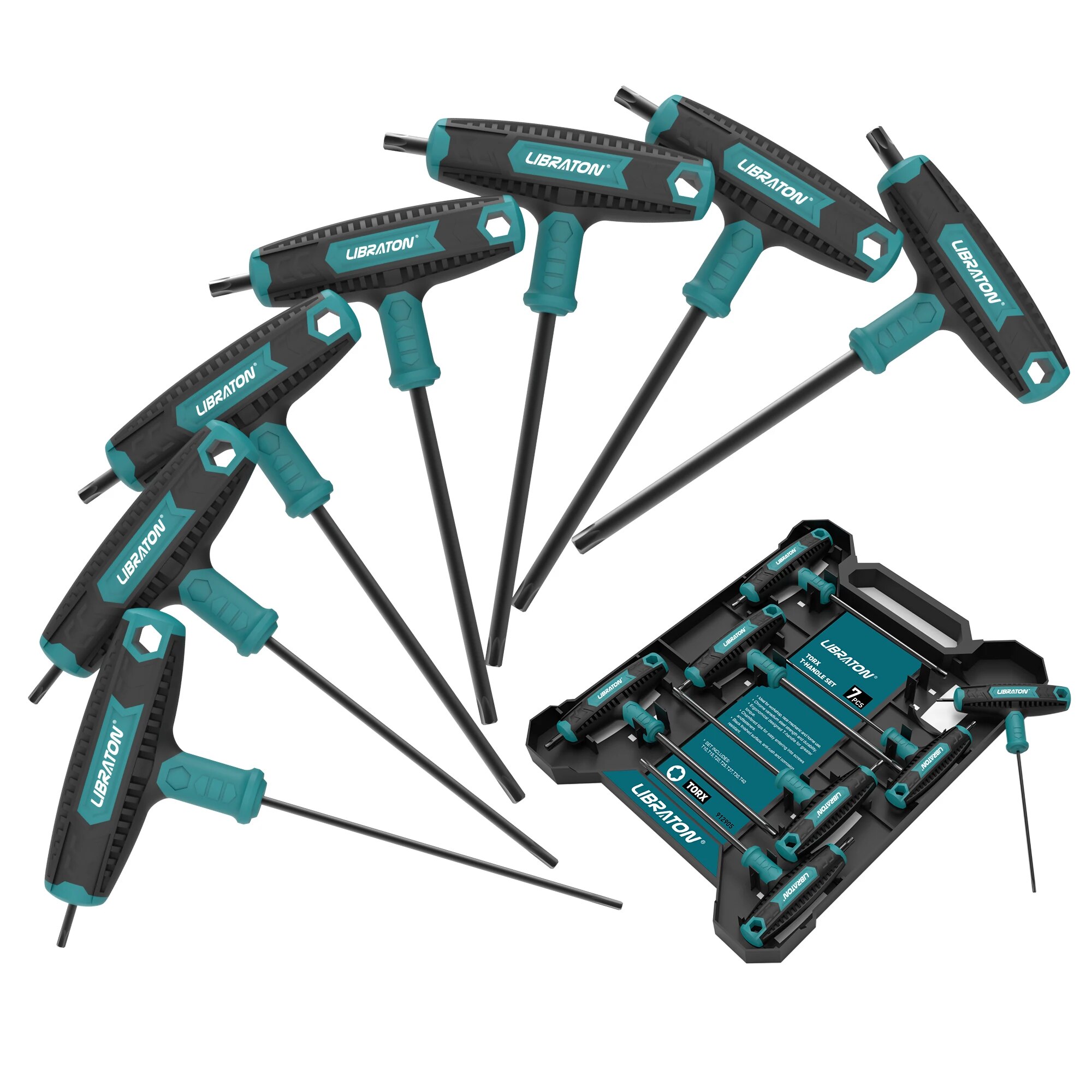 LIBRATON 7PCS T Handle Wrench Set T-Handle Torx Key Set Two-tip T10-T40 Suitable for Torx Screws with Storage Box: Default Title