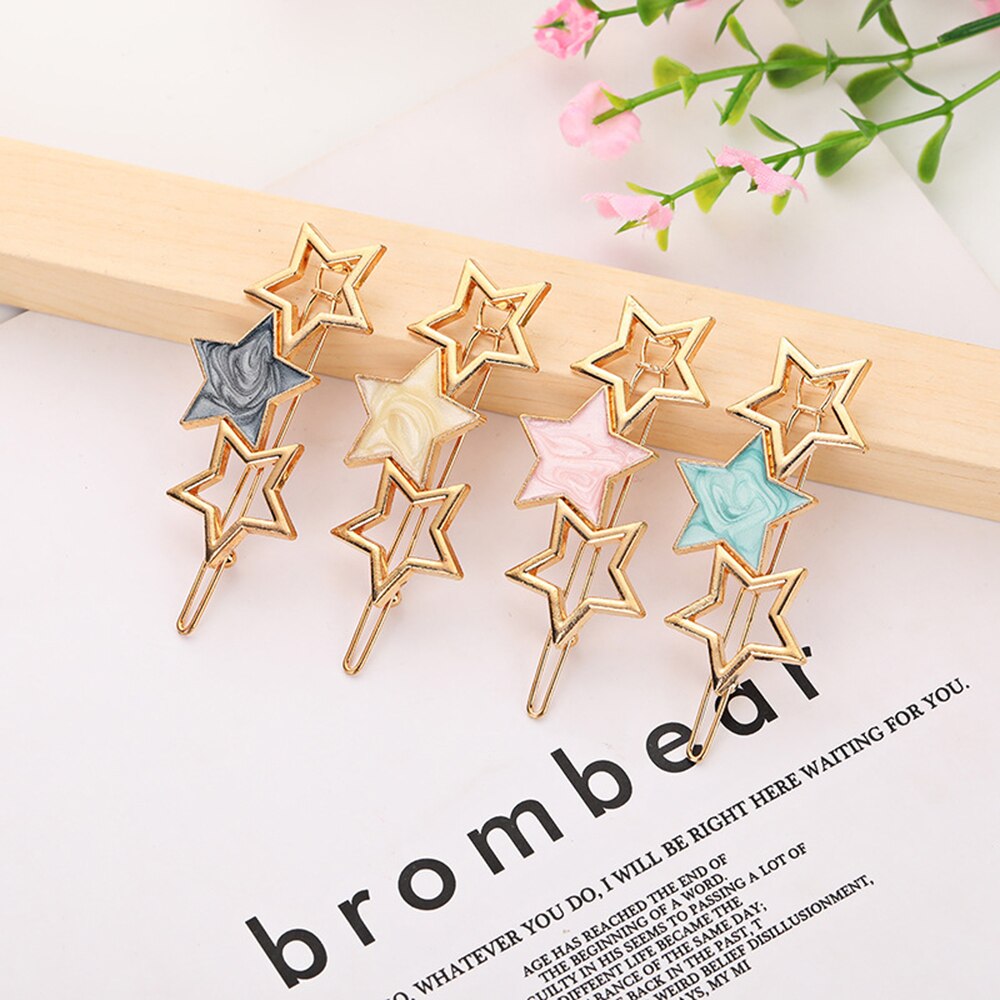 Pinza de pelo con estrella lateral redondo para mujer, horquilla de Metal geométrica, accesorios para el cabello para niña, , 1 Uds.