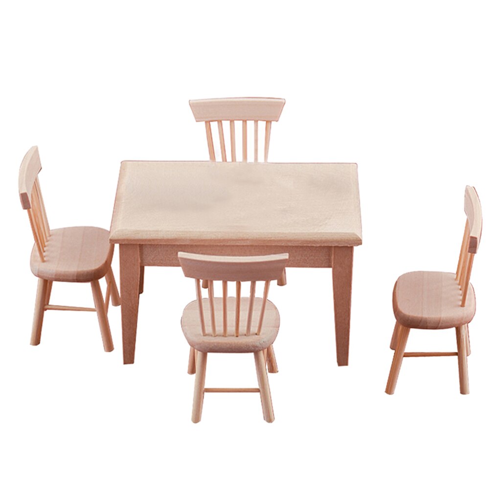 Set Of 5pcs Miniature Dining Table And Chairs Models For 1:12 Home