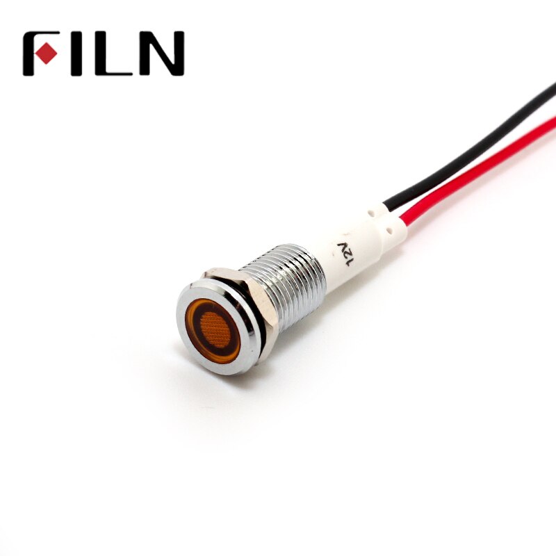 FILN 10mm waterproof warning light metal Indicator lights with wire 6V 12V 24V 110V 220v red yellow blue green white