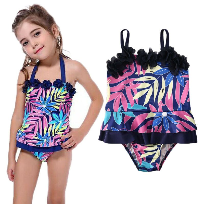 Little Girls One-piece Swimsuit Toddler Baby Girl Swimwear Leaf Print Swimsuits One-piece Bikini Beachwear Tankini 0-4T
