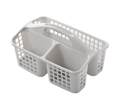 Cesta de plástico para ducha con compartimentos, organizador de almacenamiento de suministros de limpieza dividido portátil con asa para dormitorio y baño: Negro