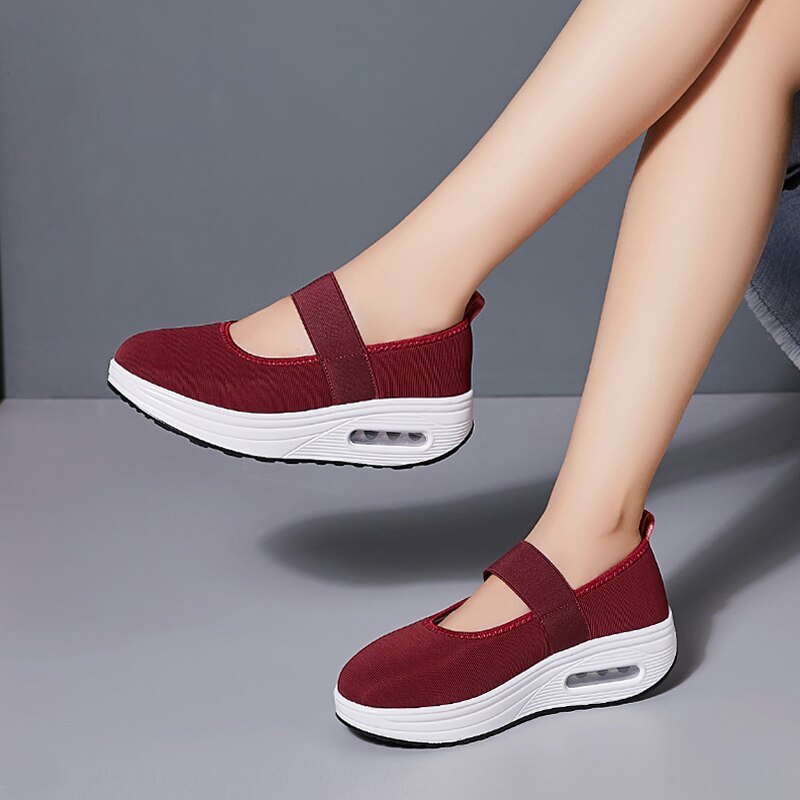 Minika Women Toning Shoes Height Increasing Fitness Swing Shoes Female Platform Hook & Loop Slimming Shoes Air Sports Sneakers