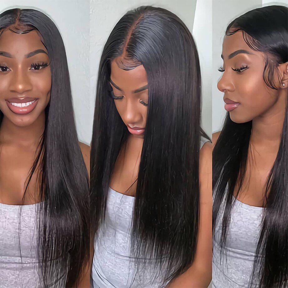 Azeviche Sliky 13*4 Parte Dianteira Do Laço Sintético Perucas de Cabelo Longo e Reto Peruca Estilo de Cabelo Do Bebê Para As Mulheres Negras Das Mulheres Resistente Ao Calor