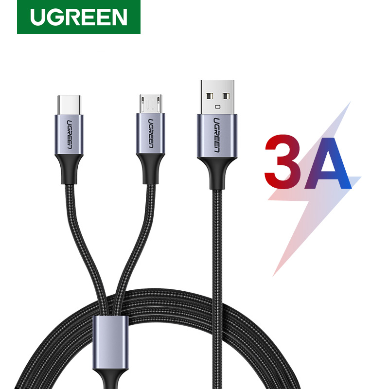 Ugreen 2 In 1 Usb C Kabel Voor Samsung Galaxy S10 S9 Plus 3A Snelle Opladen Micro Usb-kabel Voor een Plus 6 5 Mobiele Telefoon Kabels