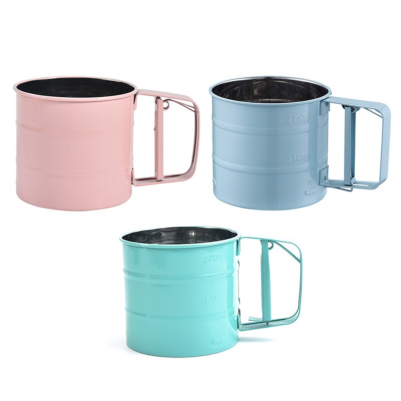 1 Uds mezclador de harinas de mano taza tamizadora Manual de acero inoxidable tamiz de harina duradero 3 colores herramientas de repostería