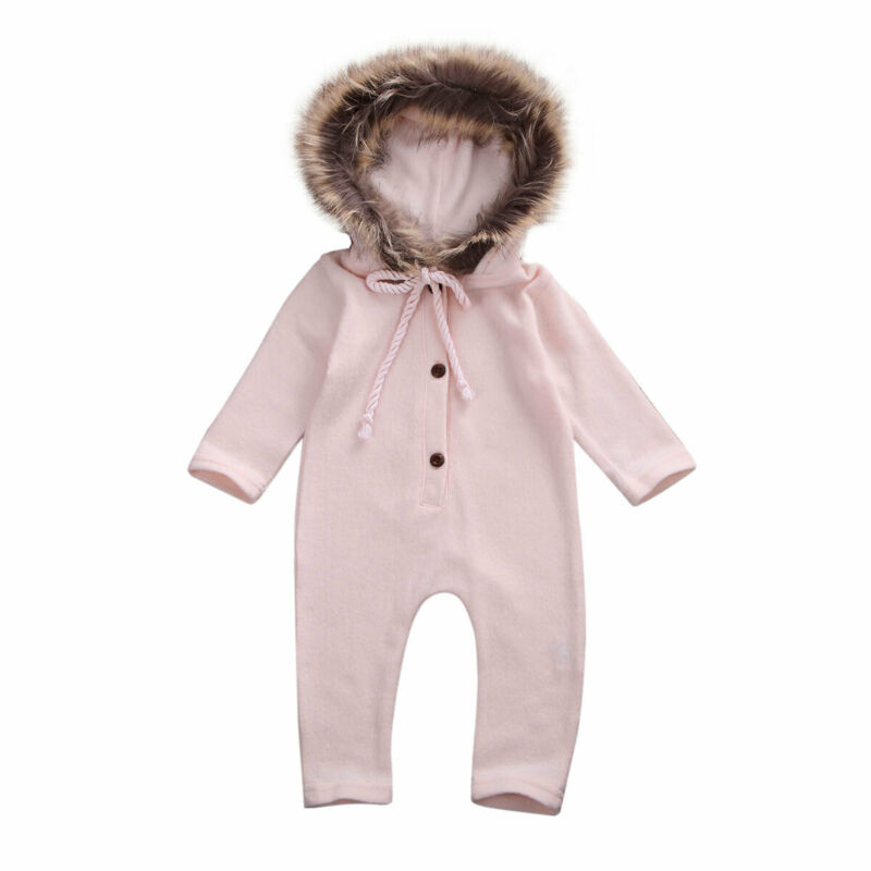 Brand Winter Newborn Baby Boy Girl Long Sleeve Fur Hooded Romper Jumpsuit Playsuit Outfits Warm Clothes 0-24M