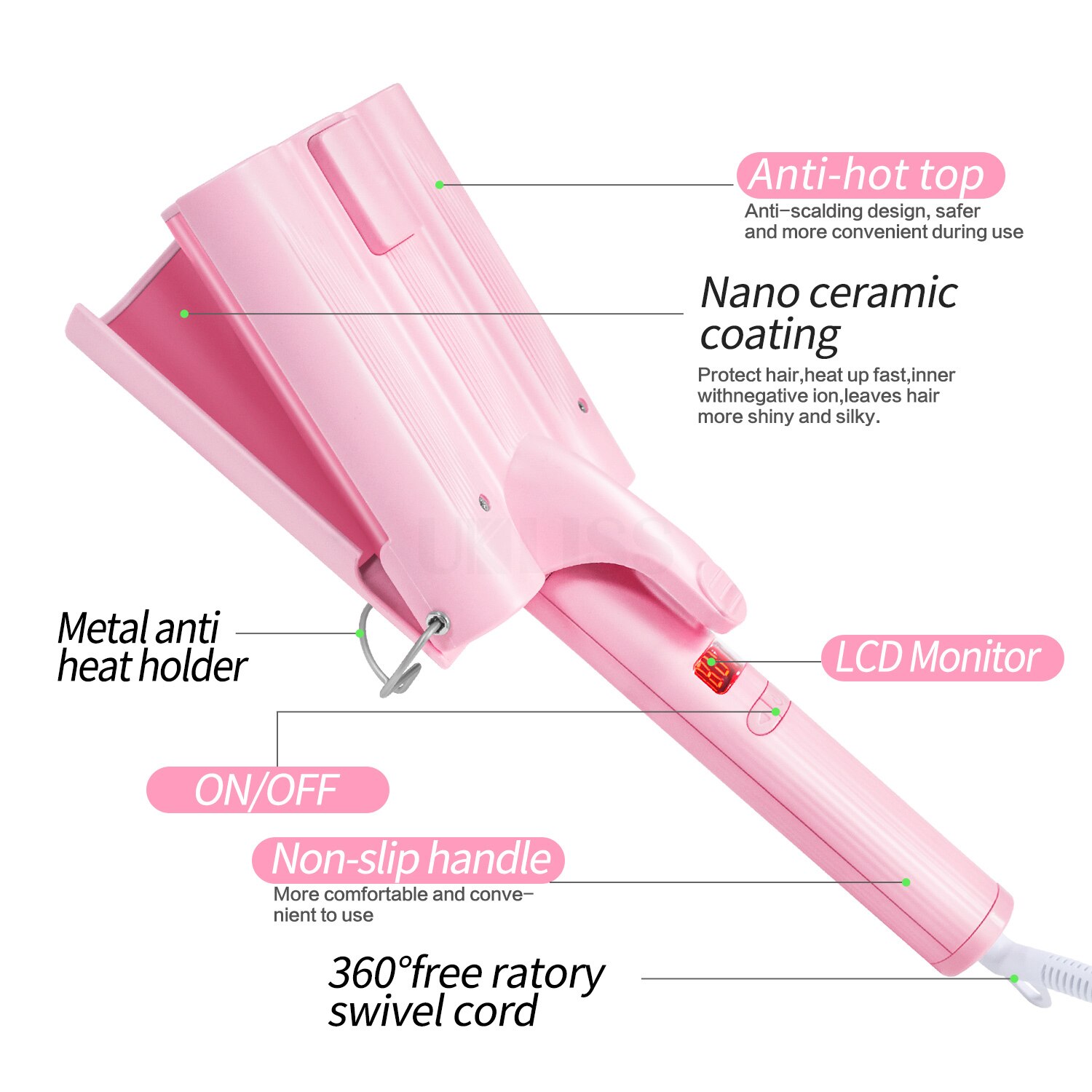 Hair Crimper Iron 3 Barrel Hair Curler 3mm Electric Curling Iron Wand Fast Heating Beach Waves Curling Iron for All Hair Styler