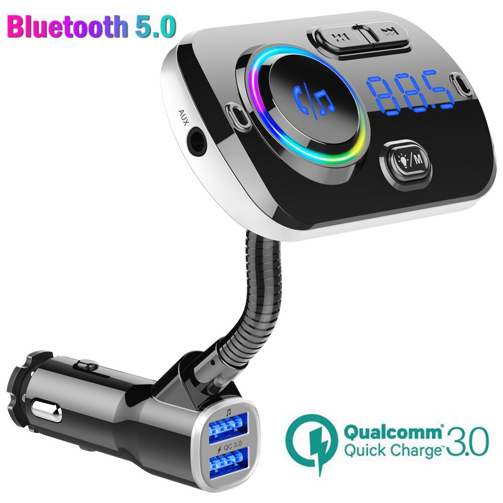 Modulador de transmisor FM para coche, Kit de manos libres con Bluetooth 5,0, Cargador rápido QC3.0, USB Dual, compatible con tarjeta TF SiRi para dos dispositivos