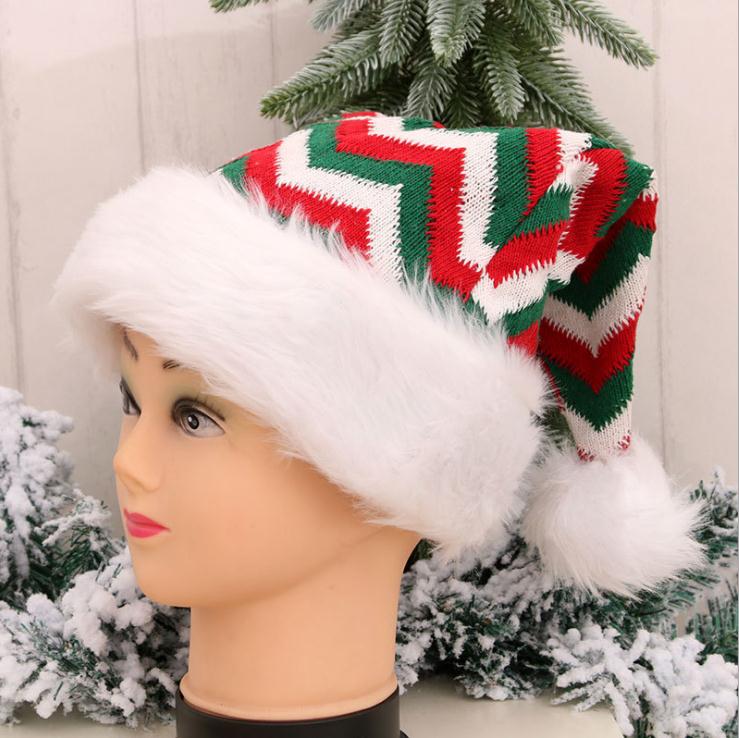 Christmas Santa Hats Stripe Color Block Fleece Knitted Cap Party Costume for Women Men: B