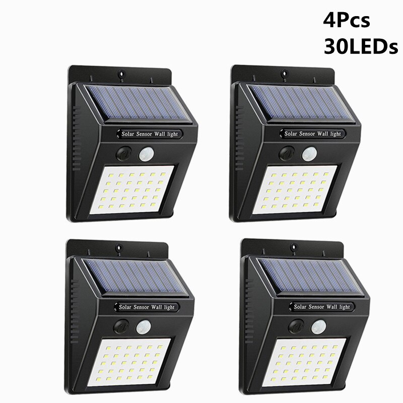 Solar Led Light Outdoor Solar Lamp PIR Motion Sensor Wall Light Waterproof Solar Powered Sunlight for Street Garden Decoration: 4Pcs 30Leds