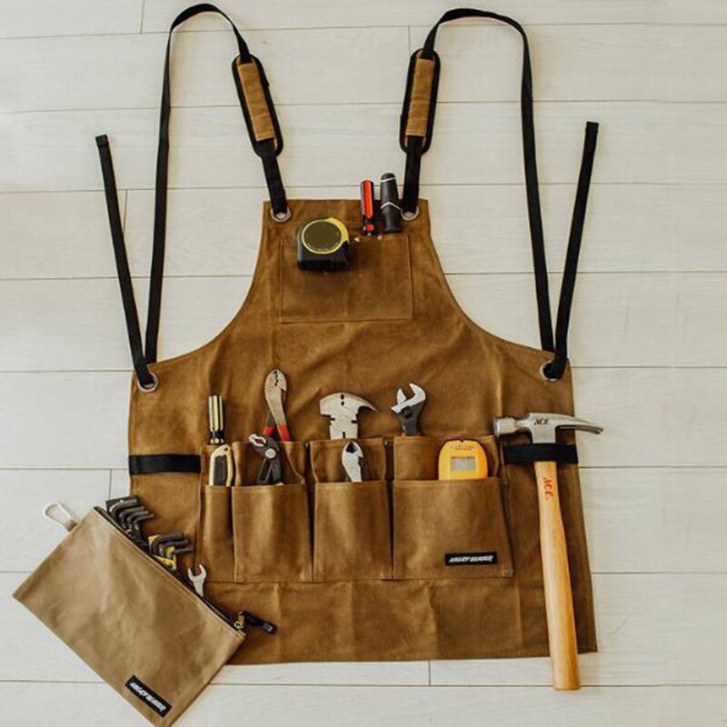 Apron Collector Canvas Oil Wax Cloth Multiple Pockets Tools Storage Apron Waterproof for BBQ Men DSA