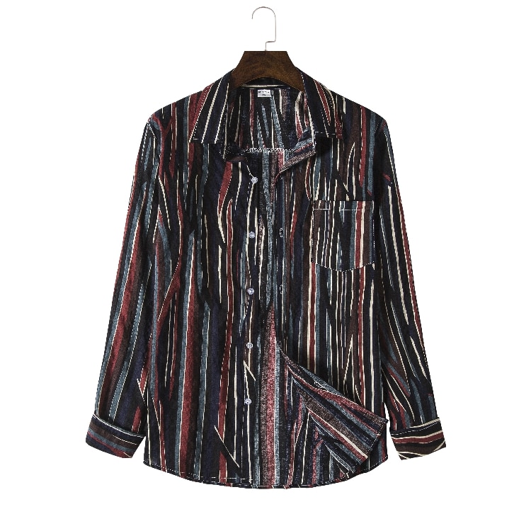 Långärmade linneskjortor herr märke grå skjorta herr vår lin randig skjorta man casual camisa overhemd