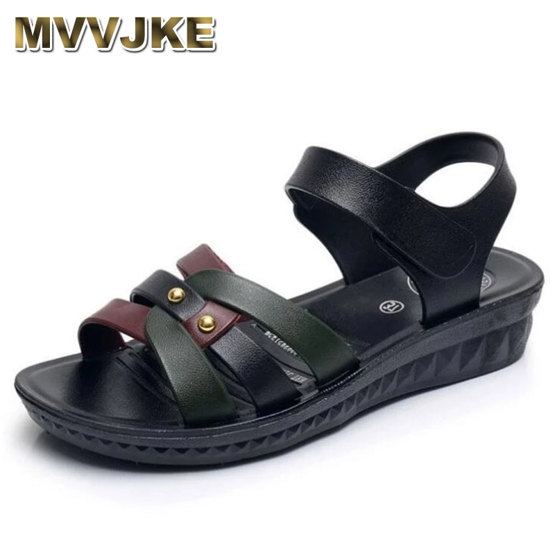 MVVJKE sandali dimensione36-41donne proprietà piattaforma femminile scarpe in pelle Mujer appartamenti sbirciare dito del piede colori misti fondo morbido sandali da spiaggia