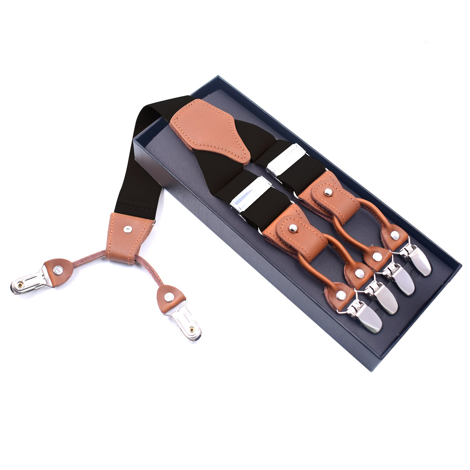 Bretelles en cuir Vintage Bretelles avec Clips en métal Pour hommes réglable chemise élastique sangle ceinture Bretelles Pour Homme Tirantes: Black