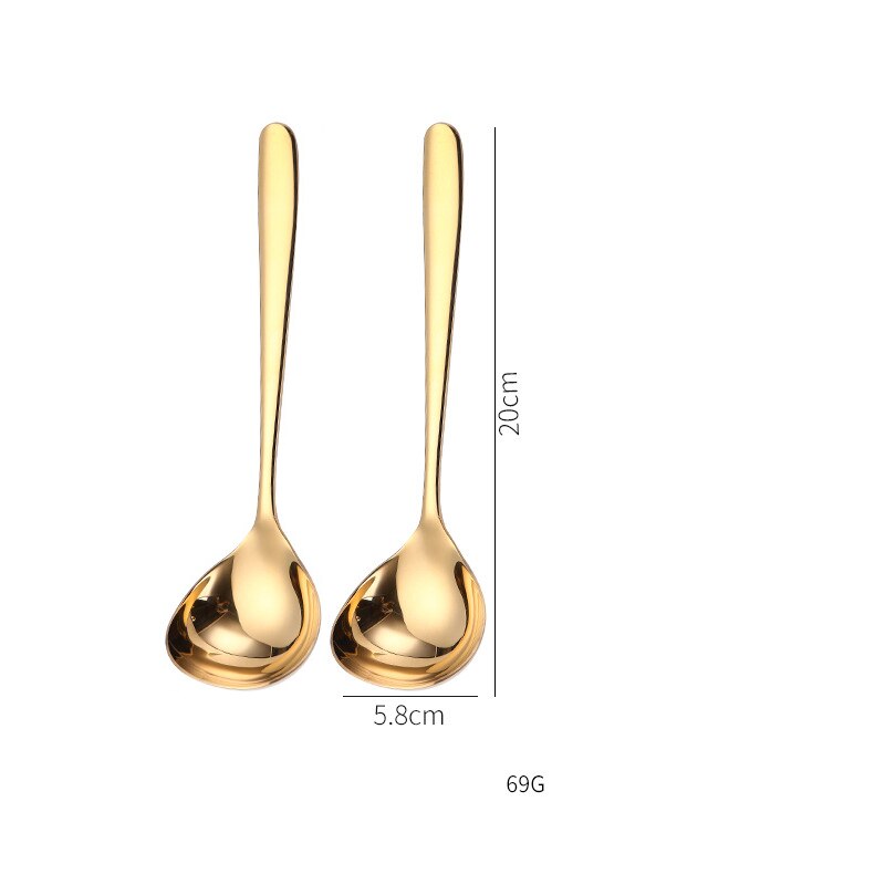 2pcs set, colorful stainless steel soup spoon for dinner serving, long handle ladle, korean noodle spoon, kitchen spoon cooking: Gold 2pcs