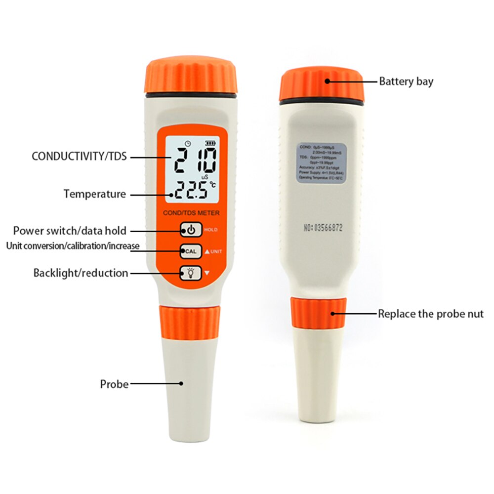 SMART SENSOR Water Analyzer Conductivity Monitor Digital LCD Backlight EC TDS TEMP Meter Aquarium Measurement