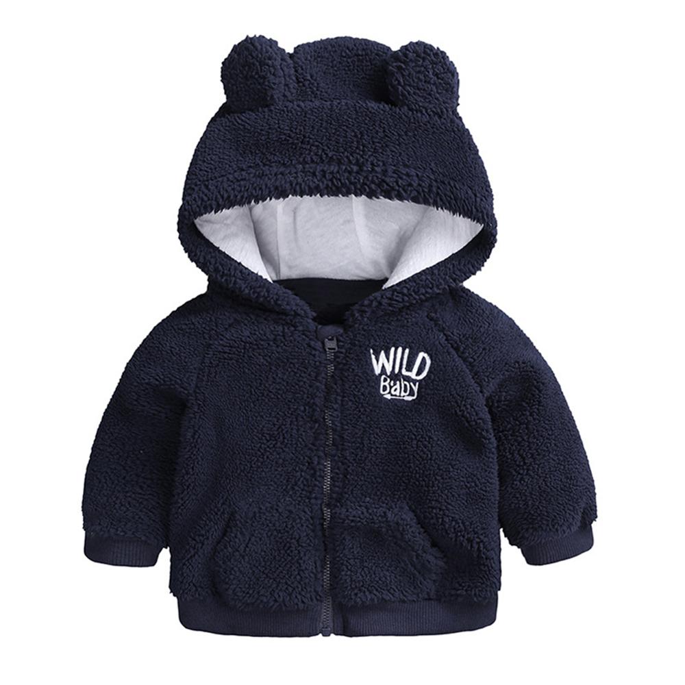 Kids Effen Kleur Baby Diseño De Moda Con Capucha De Piel Gruesa Bebé Hooded Lange Mouwen Jas Winter Warm trui Jas: Navy Blue / S